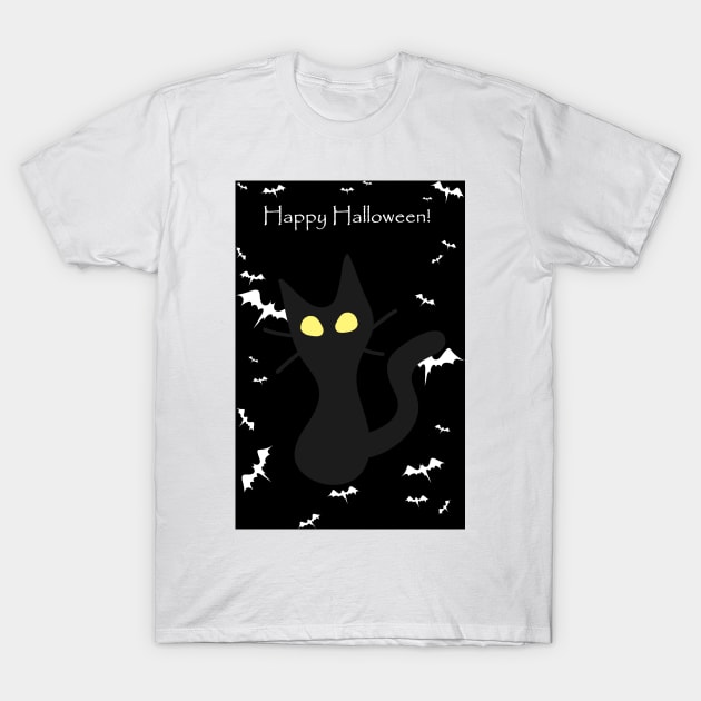 "Happy Halloween" Spooky Tiny Halloween Kitten T-Shirt by saradaboru